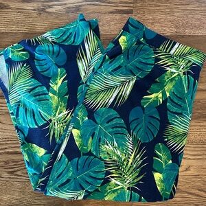 Denim&Co Tropical Leaf Wide Leg Pants — Navy & Green